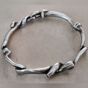 Vintage 925 Sterling Silver Modernist Brutalist Bangle Bracelet Signed